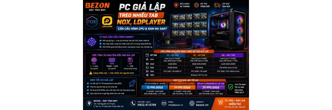 PC Giả Lập Treo Nhiều Tab Nox, LDPlayer: Cần Cấu Hình CPU & RAM Ra Sao?