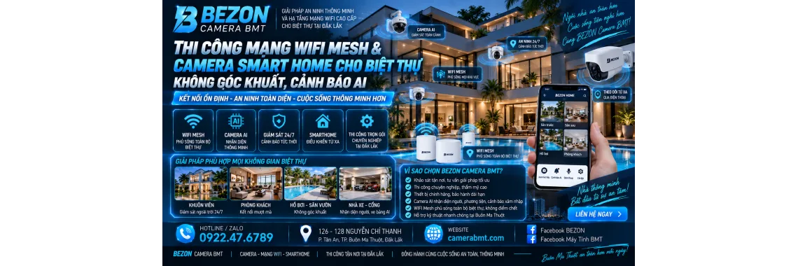 Thi Công Mạng Wifi Mesh & Camera Smart Home Cho Biệt Thự: Không Góc Khuất, Cảnh Báo AI