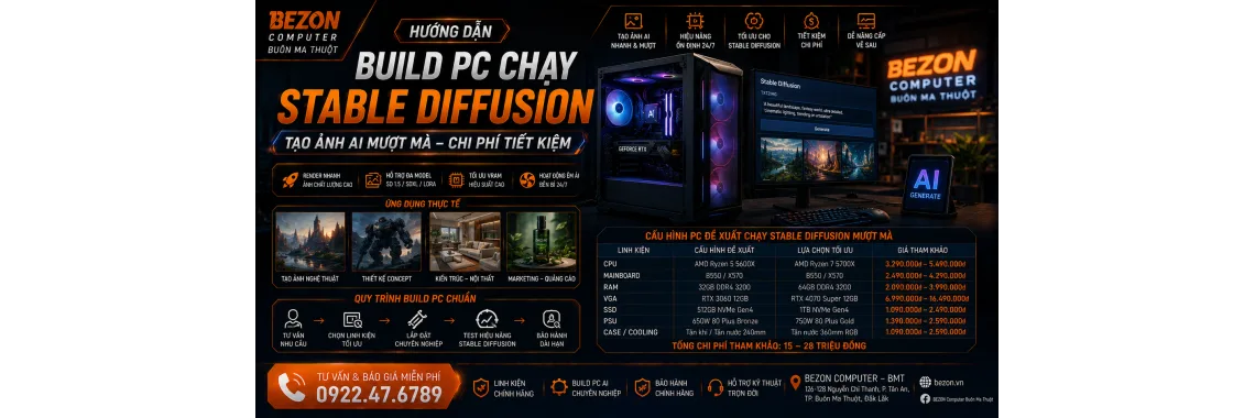 Hướng Dẫn Build PC Chạy Stable Diffusion Tạo Ảnh AI Mượt Mà Chi Phí Tiết Kiệm
