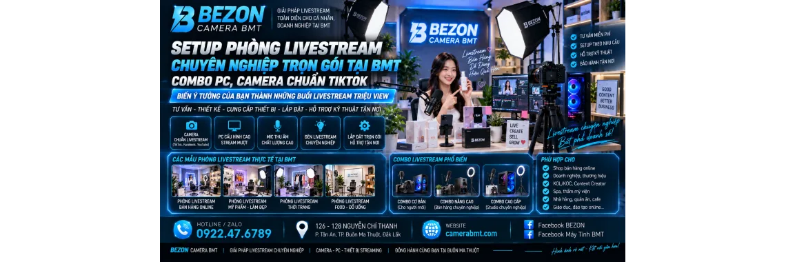 Setup Phòng Livestream Chuyên Nghiệp Trọn Gói Tại BMT: Combo PC, Camera Chuẩn TikTok