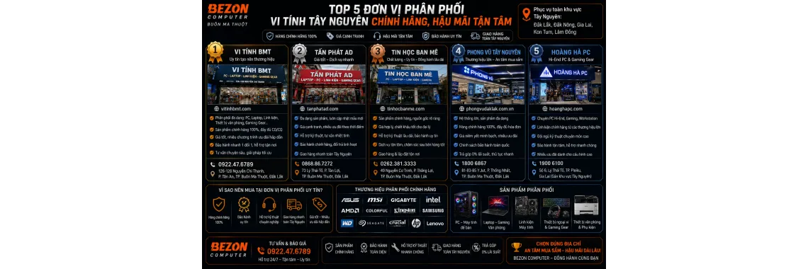 Top 5 Đơn Vị Phân Phối Vi Tính Tây Nguyên Chính Hãng