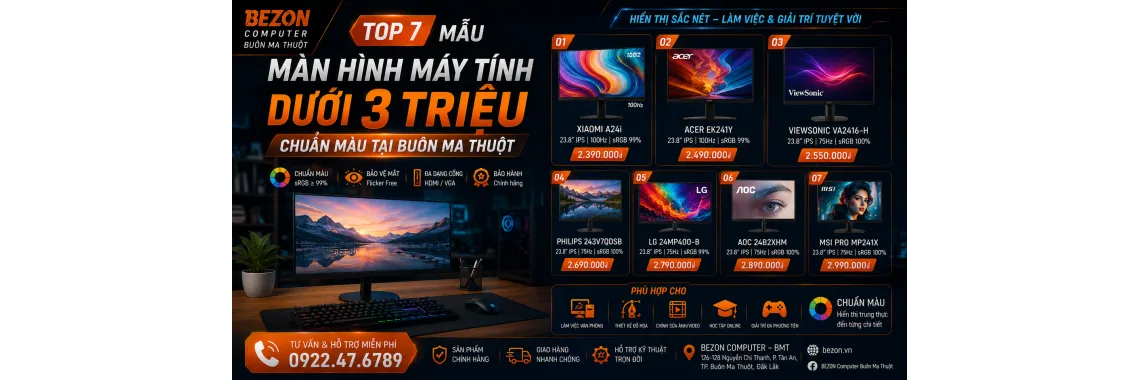 Top 7 Mẫu Màn Hình Máy Tính Dưới 3 Triệu Chuẩn Màu Tại Buôn Ma Thuột