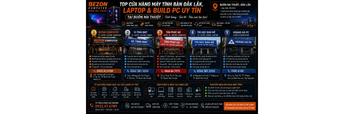 Top Cửa Hàng Máy Tính Bàn Đắk Lắk, Laptop & Build PC Uy Tín Tại Buôn Ma Thuột