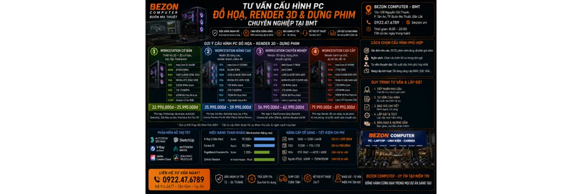Tư Vấn Cấu Hình PC Đồ Họa, Render 3D & Dựng Phim Chuyên Nghiệp Tại BMT