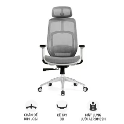 Ghế công thái học HYPERWORK Airy | Trắng, 120kg, Chân xoay, Lưng lưới - Bezon Buôn Ma Thuột