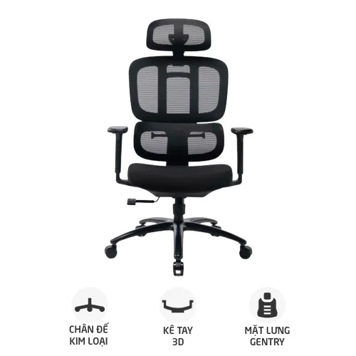 Ghế công thái học WARRIOR Hero WEC509 | Đen, 150kg, Chân xoay, Lưng lưới