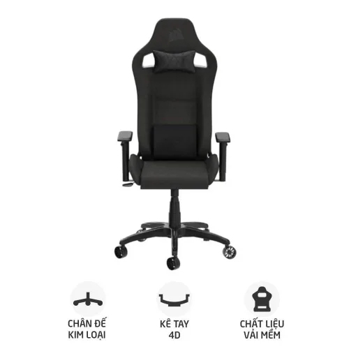 Ghế gaming CORSAIR T3 RUSH | Đen, 120kg, Chân xoay, Lưng vải (CF-9010057-WW)