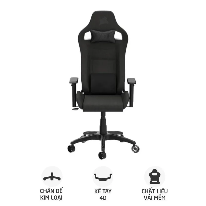 Ghế gaming CORSAIR T3 RUSH | Đen, 120kg, Chân xoay, Lưng vải (CF-9010057-WW)