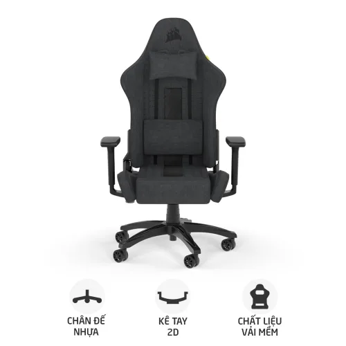 Ghế gaming CORSAIR TC100 RELAXED | Xám, 120kg, Chân xoay, Lưng vải (CF-9010052-WW)