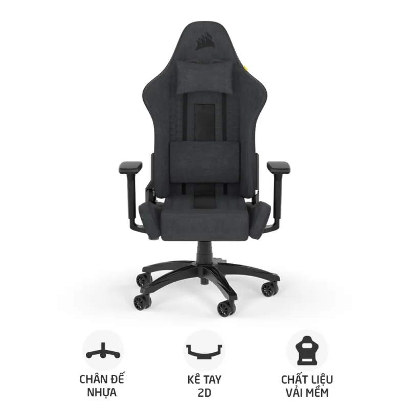 Ghế gaming CORSAIR TC100 RELAXED | Xám, 120kg, Chân xoay, Lưng vải (CF-9010052-WW)