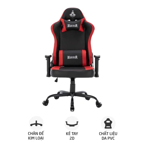 Ghế gaming WARRIOR Raider WGC207 | Đen đỏ, 120kg, Chân xoay, Da PU
