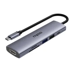 Bộ chuyển đổi đa cổng USB-C RAPOO (XD61) | USB-C to HDMI 4K 60Hz, 2 x USB-A 3.0, SD/TF Card, PD - Bezon Buôn Ma Thuột