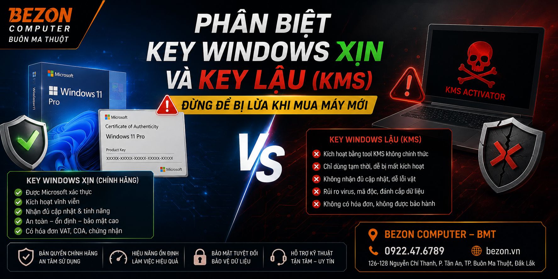 Phân Biệt Key Windows Xịn Và Key Lậu (KMS): Đừng Để Bị Lừa Khi Mua Máy Mới