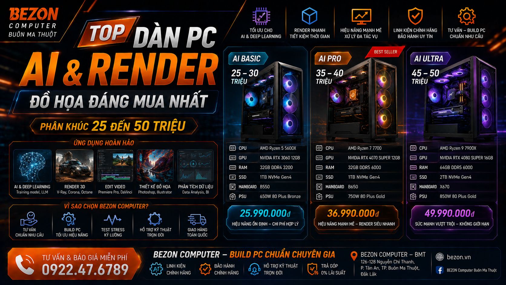 Top Dàn PC AI & Render Đồ Họa Đáng Mua Nhất Phân Khúc 25 Đến 50 Triệu