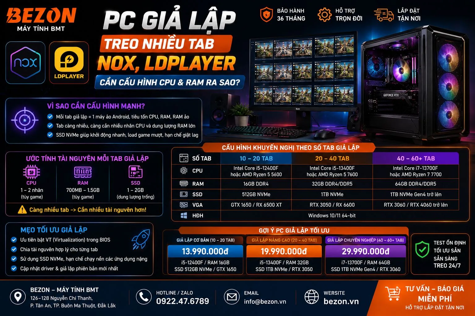 PC Giả Lập Treo Nhiều Tab Nox, LDPlayer: Cần Cấu Hình CPU & RAM Ra Sao?
