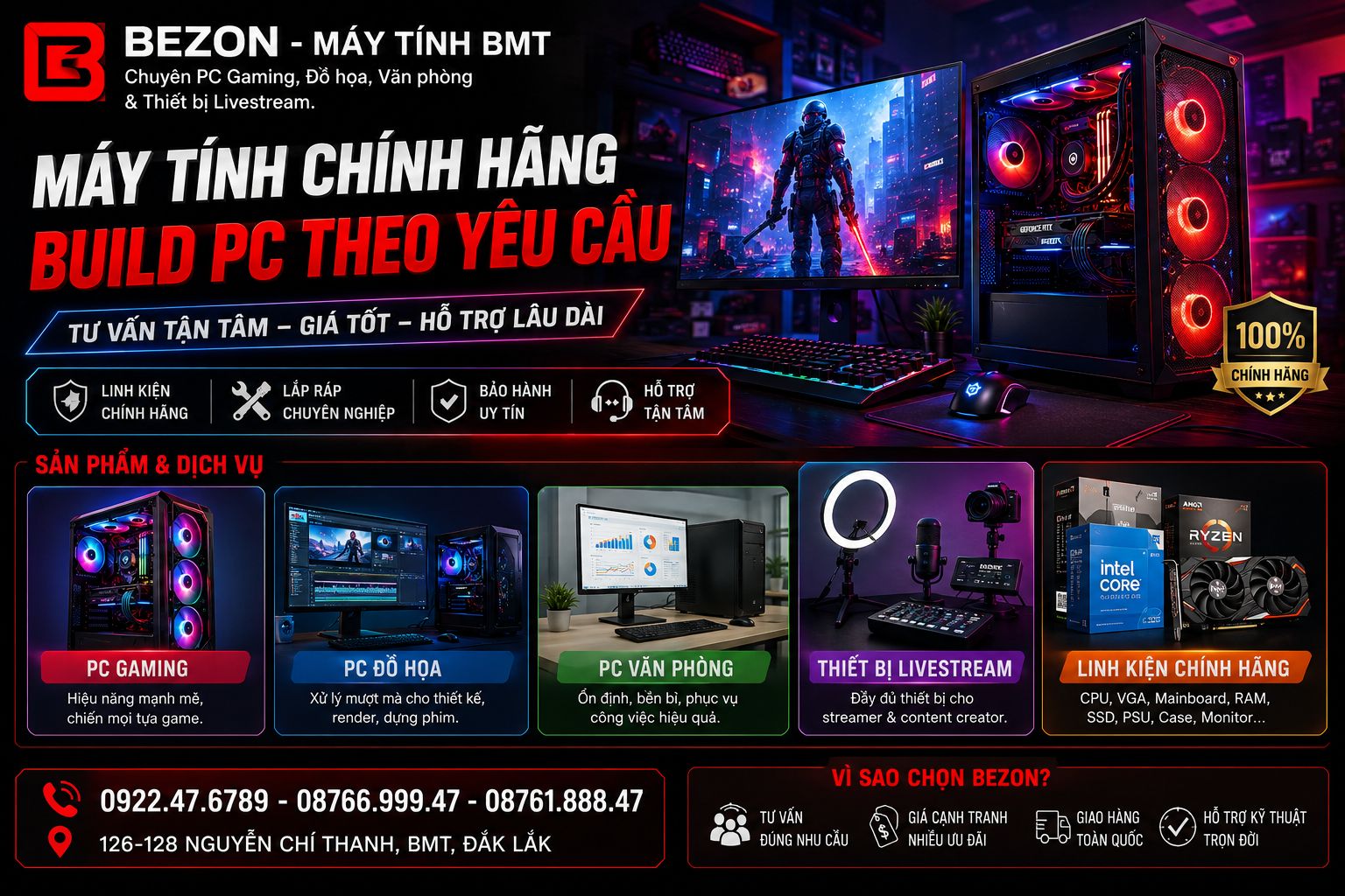 Máy Tính Buôn Ma Thuột Uy Tín – Build PC Gaming, Đồ Họa, Văn Phòng Tại Bezon