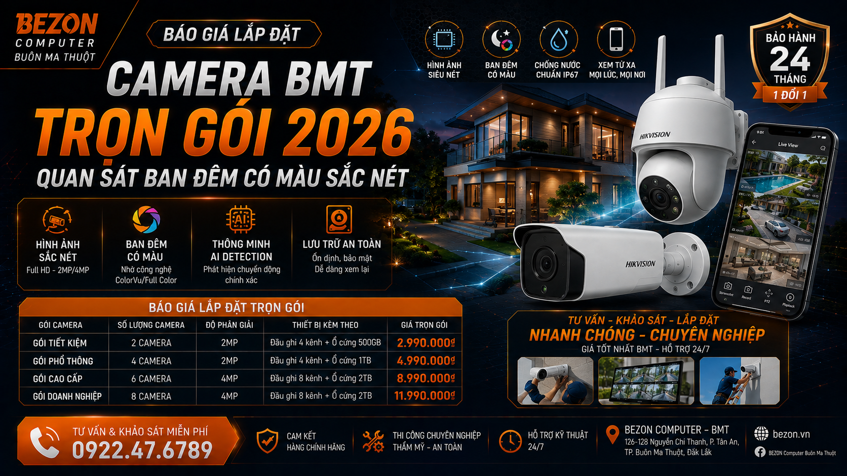 Báo Giá Lắp Đặt Camera BMT Trọn Gói 2026 – Quan Sát Ban Đêm Có Màu Sắc Nét