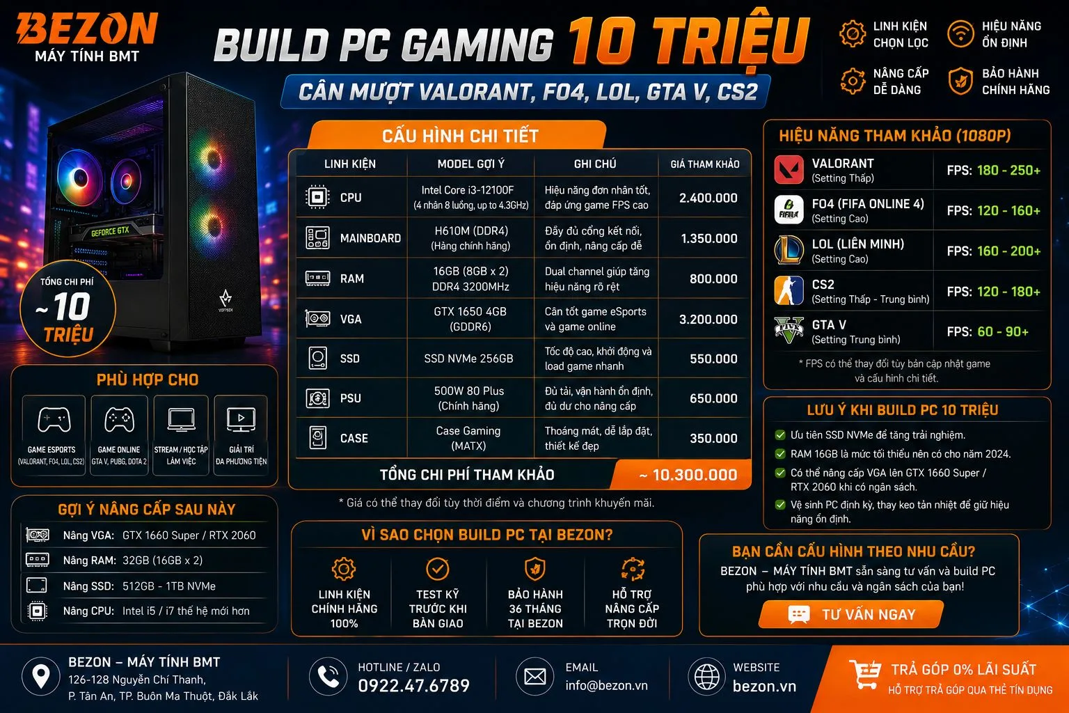Build PC Gaming 10 Triệu Cân Mượt Valorant, FO4,