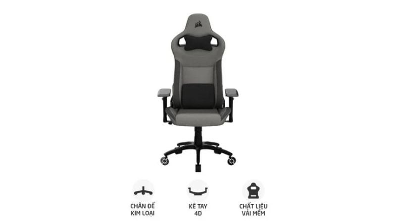 Ghế Corsair T3 Rush Fabric nổi bật với thiết kế hiện đại và đường nét thể thao