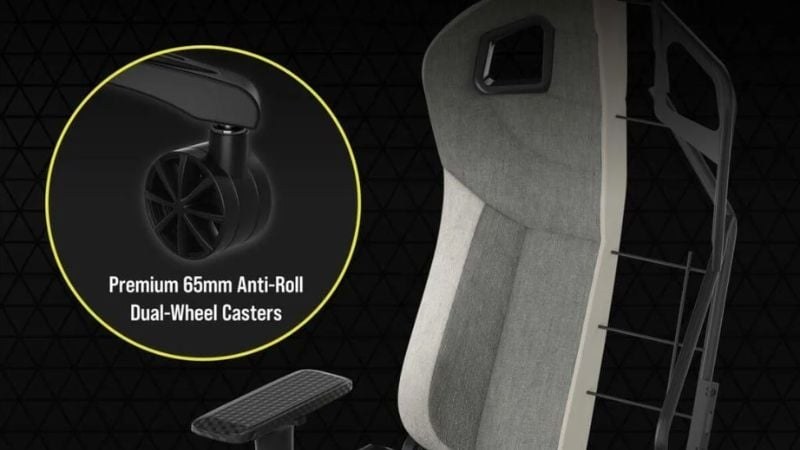 Ghế Corsair T3 Rush Xám Trắng còn được trang bị bánh xe kép chống lật 65mm