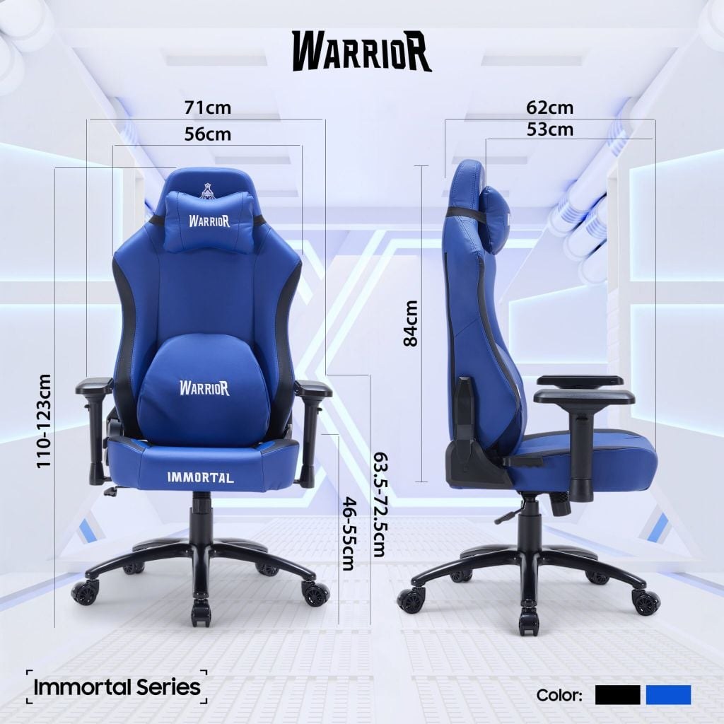 Ghế gaming WARRIOR Immortal WGC225 | Xanh, 120kg, Chân xoay, Da PU