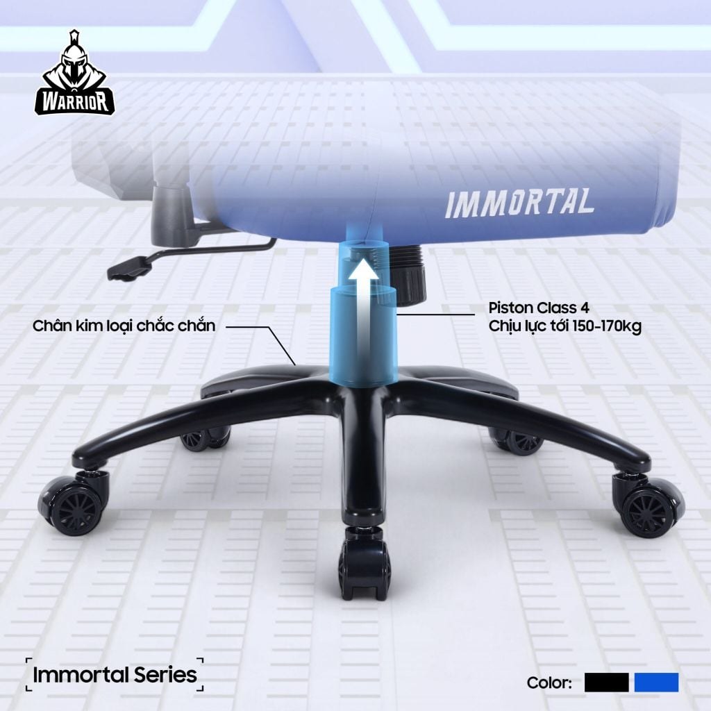 Ghế gaming WARRIOR Immortal WGC225 | Xanh, 120kg, Chân xoay, Da PU