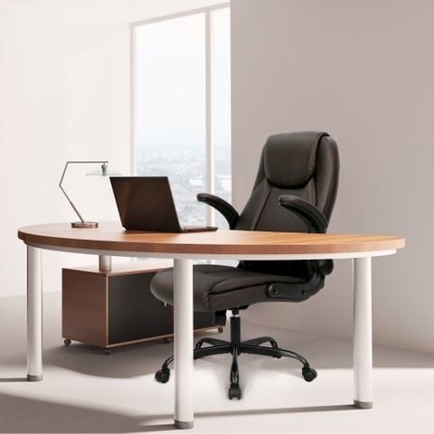 Ghế văn phòng OEM 7057 | Nâu, 120kg, Chân xoay, Da PU