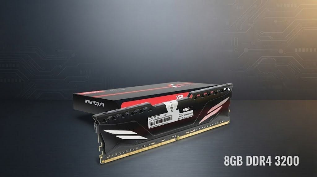 RAM PC VSP 8GB DDR4 3200MHz (P/N DD04-8GDDR40173) | UDIMM, CL18, Tản nhiệt nhôm, Đen