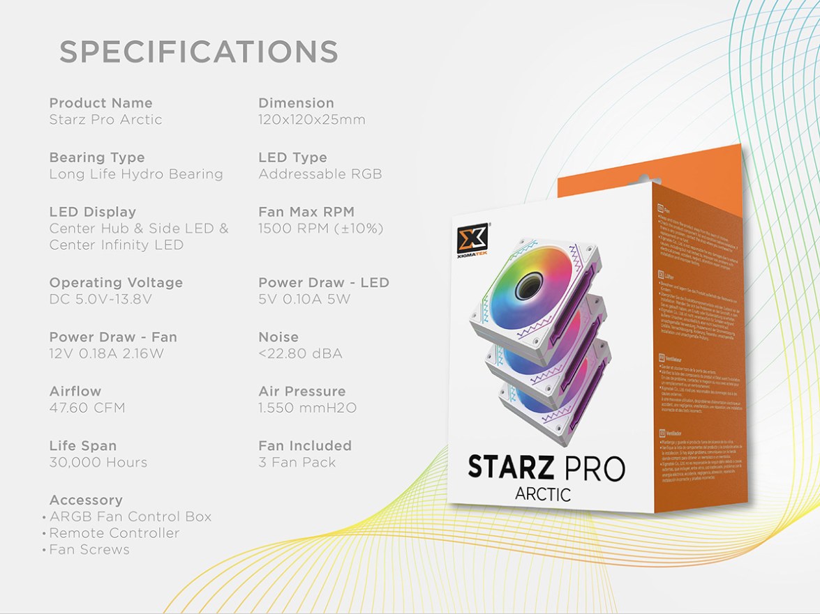 Quạt tản nhiệt PC Xigmatek StarZ Pro Artic | Kit 3 fan 120mm, ARGB, Trắng