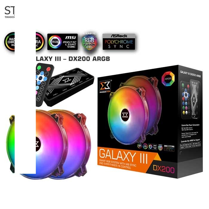 Quạt tản nhiệt PC Xigmatek EN46089 Galaxy III DX200 | Kit 2 fan 200mm, ARGB, Đen