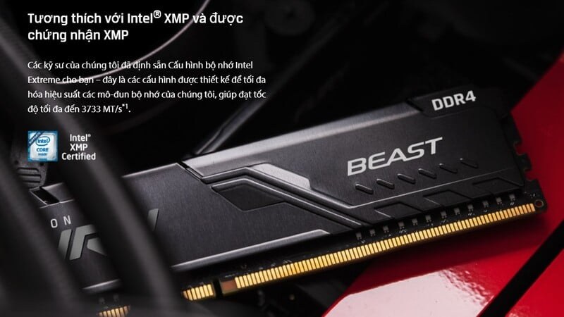 RAM Kingston Fury Beast 8GB DDR4 3200Mhz (1x 8GB) được tích hợp tính năng XMP giúp dễ dàng ép xung, nâng hiệu năng tối đa cho hệ thống