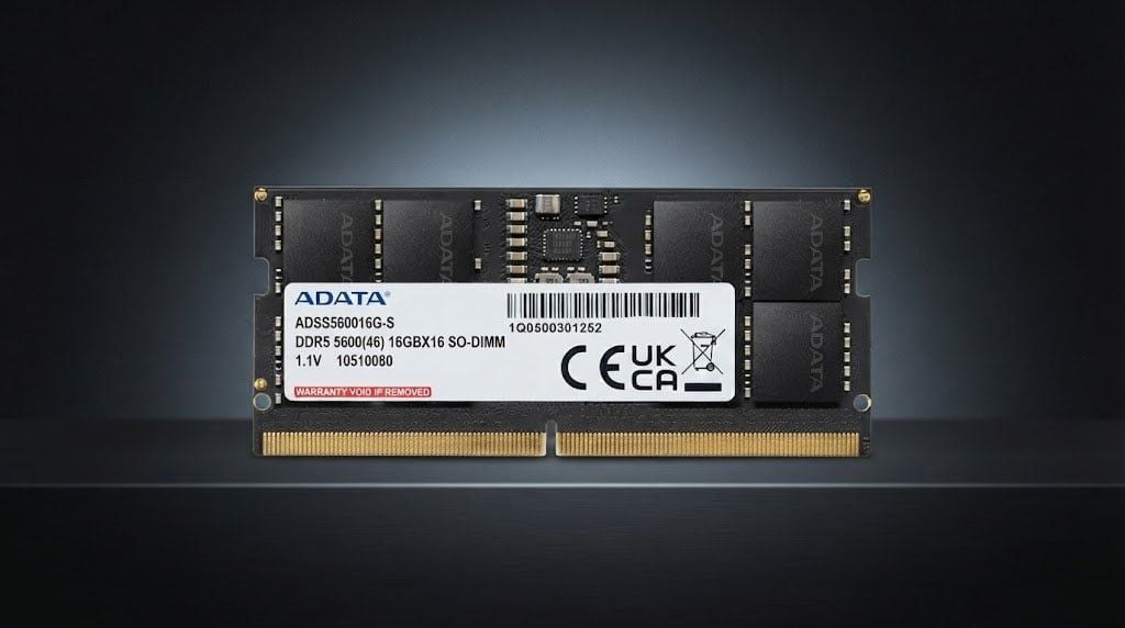 RAM Laptop ADATA 16GB DDR5 5600MHz SO-DIMM (AD5S560016G-S) | On-Die ECC, 262-Pin