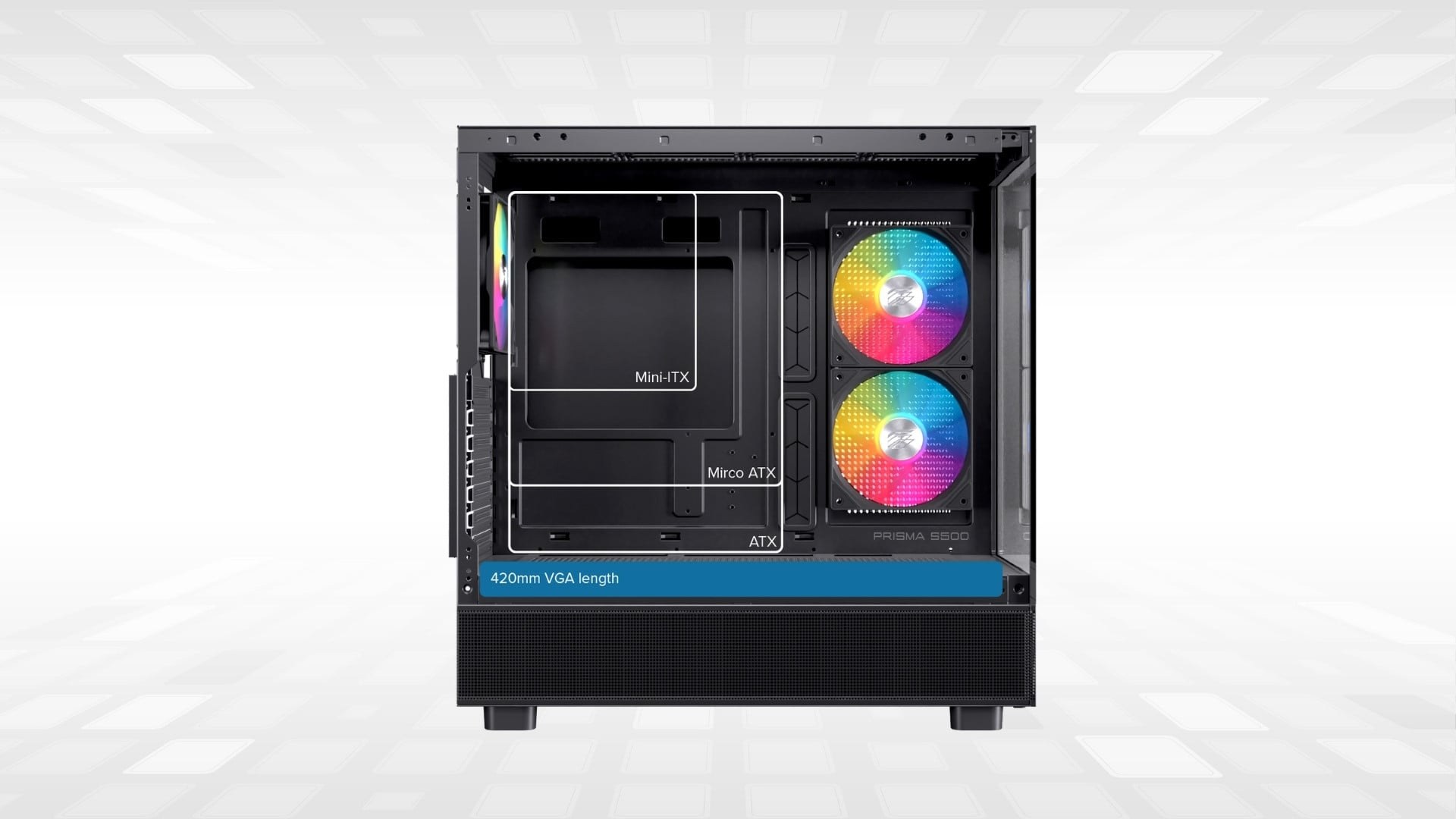 Thùng máy EINAREX S500 Core Black F-ATX | Kèm 1 Fan Đen - Không gian lý tưởng cho cấu hình hiệu năng cao
