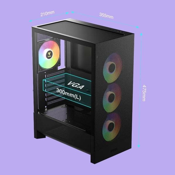 Thùng máy Gamdias Aura GC15 ARGB F-ATX (Kèm sẵn 4 Fan ARGB) | Mid Tower, Kính cường lực, Đen
