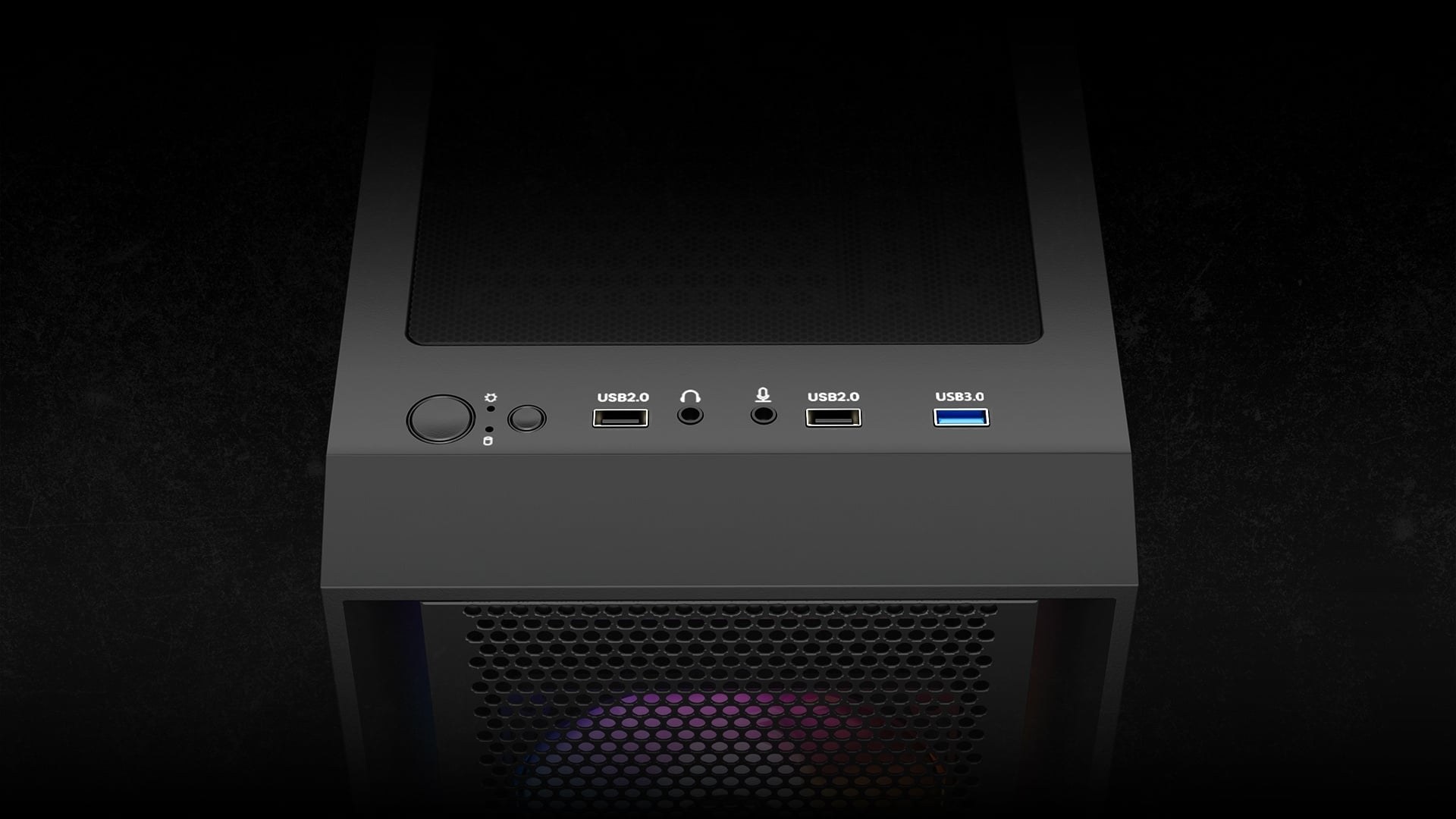 Thùng máy Gamdias Aura GC2 Elite ARGB F-ATX (Kèm Sẵn 4F ARGB) Đen - Cổng kết nối đầy đủ