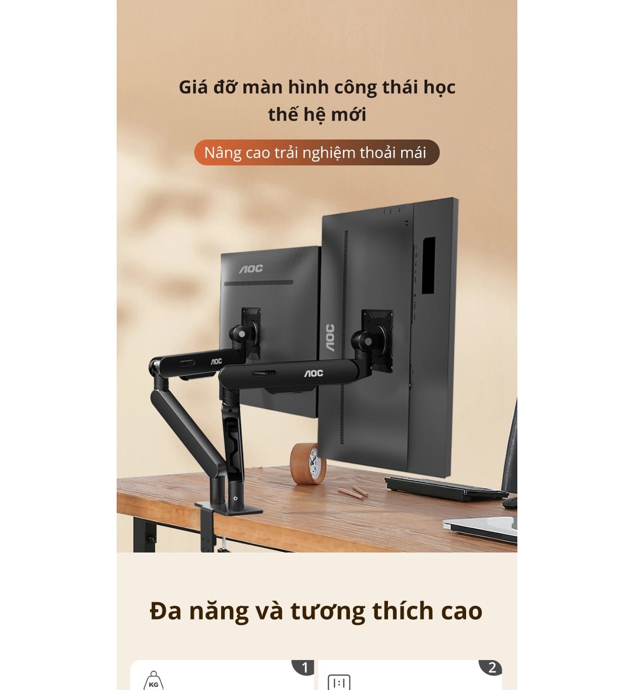 Giá treo màn hình đôi AOC AM420S - Bạc | 17 - 34 inch