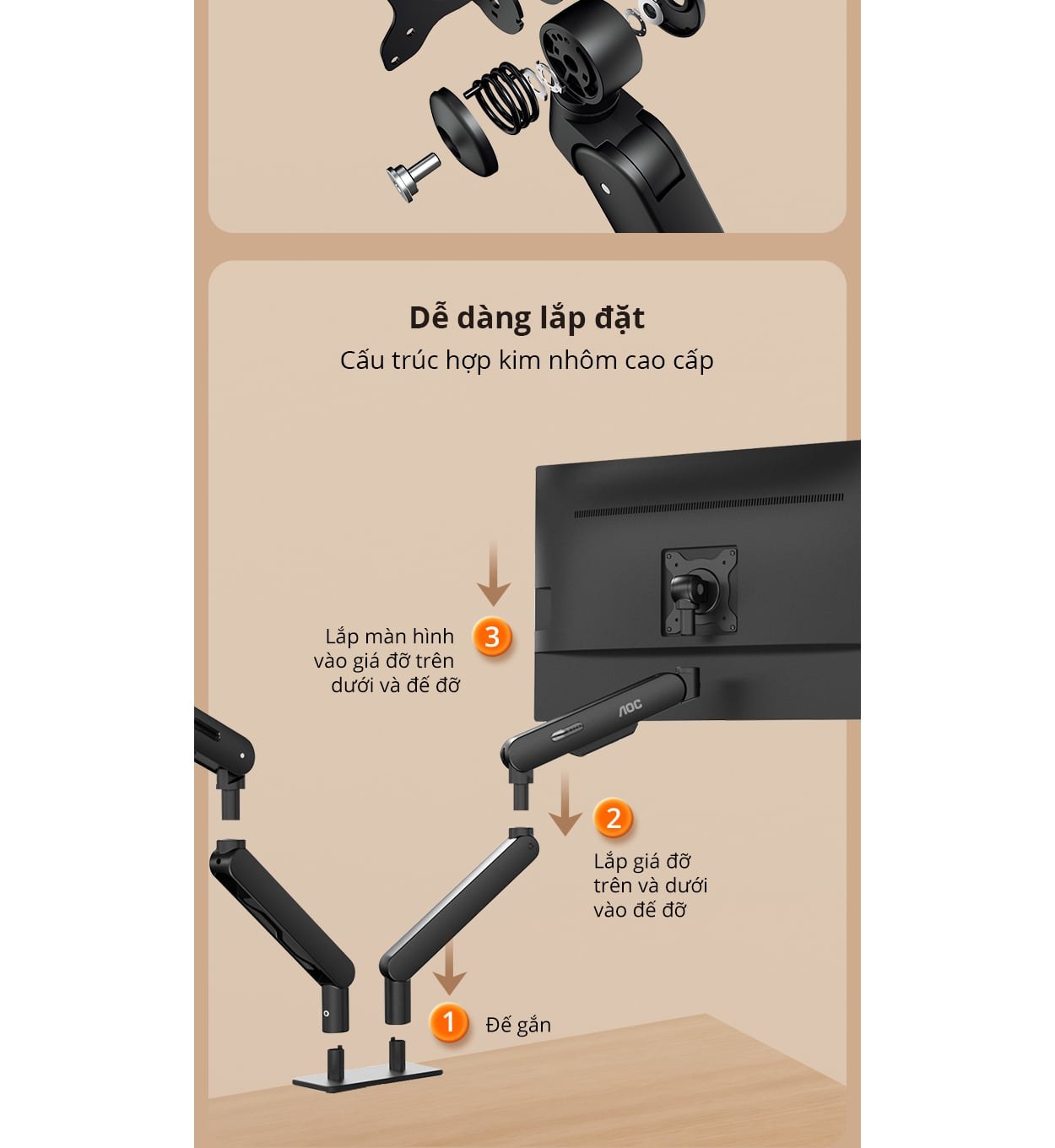 Giá treo màn hình đôi AOC AM420S - Bạc | 17 - 34 inch
