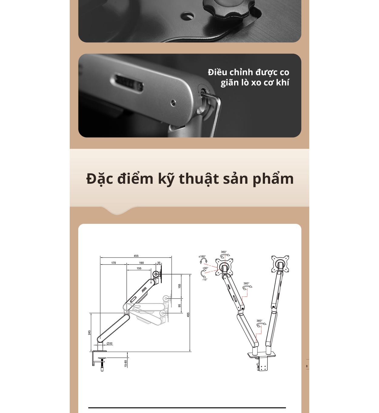 Giá treo màn hình đôi AOC AM420S - Bạc | 17 - 34 inch