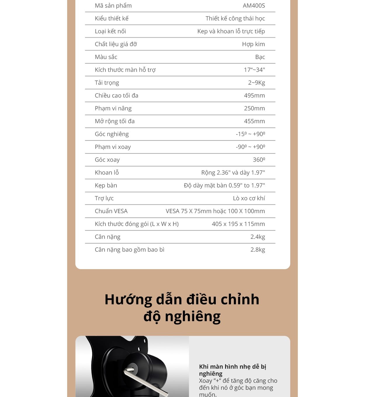 Giá treo màn hình AOC AM400G - Gray | 17 - 34 inch