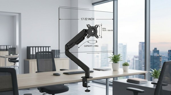 Giá treo màn hình Hyperwork T6 (HPW-T6.V2-BLK) | 17-32 inch, Tải trọng 2-9kg, VESA 75x75-100x100, Chân đơn, Đen
