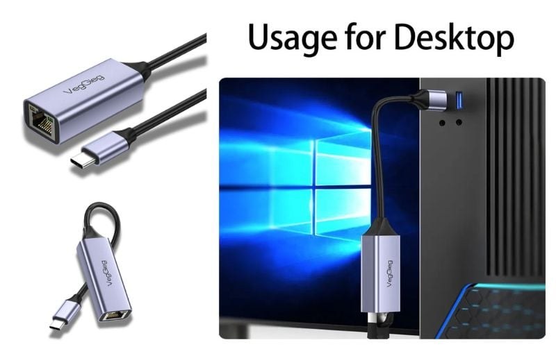 Cáp Type C to LAN VEGGIEG VK309 có cổng Type C giúp bạn dễ dàng kết nối với mạng internet